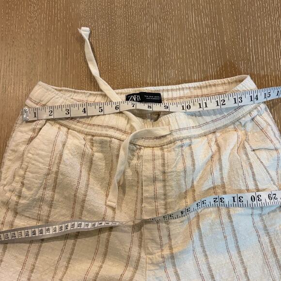 Zara sz Medium Striped Linen Cotton Blend Women’s Pants Cream Drawstring - Picture 3 of 6